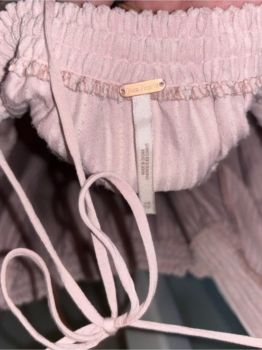 Free People XS Blush Pink bubble -Sleeve Ribbed Top